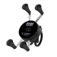 RAM Low Profile Handlebar Mount With Sm X-Grip Phone Holder With Zip Tie Wrap Slots And Male Pin Lock
