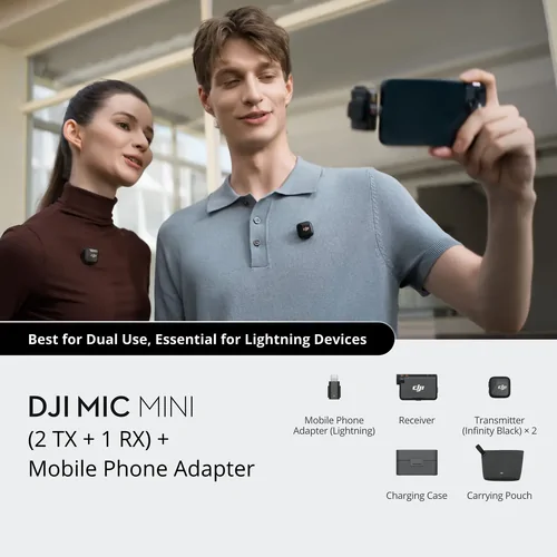 DJI Mic Mini (2 TX + 1 RX + Charging Case) + Mobile Phone Adapter