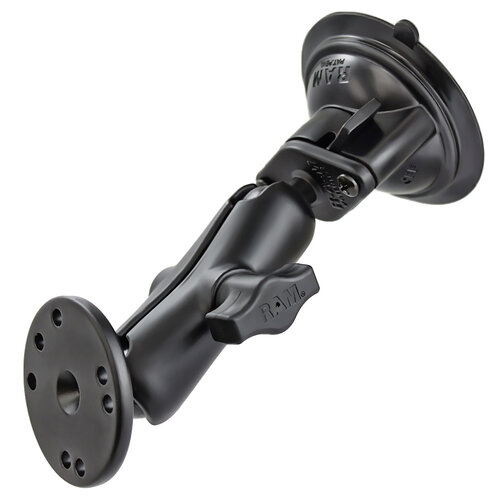 RAM Twist-Lock Suction Cup Double Ball Mount with Round Plate - Medium