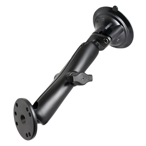 RAM Twist-Lock Suction Cup Double Ball Mount with Round Plate - Long