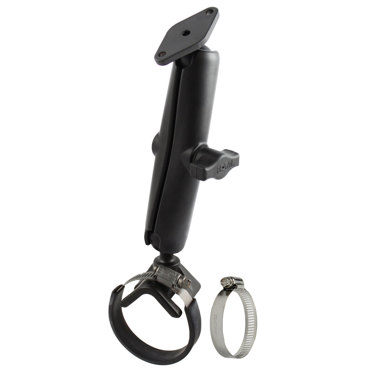 RAM-B-108-C-238.jpg RAM® Double Ball Strap Hose Clamp Mount with Diamond Plate - Long - Image 1