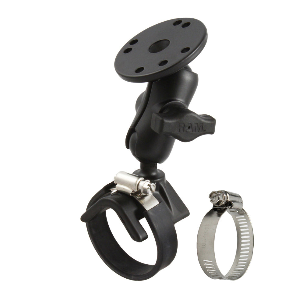 RAM-B-108U-A.jpg RAM® Double Ball Strap Hose Clamp Mount with Round Plate - Short - Image 1