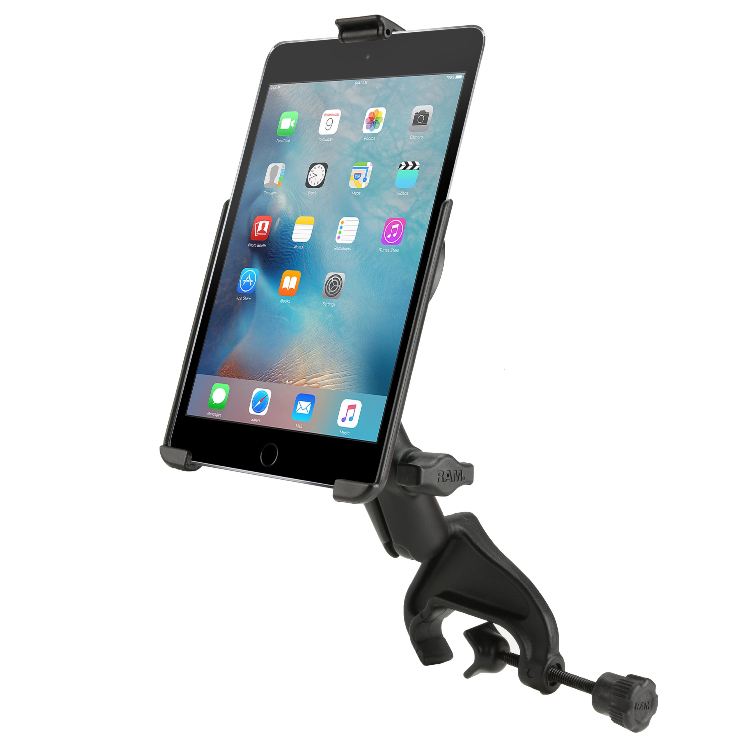 RAM-B-121-AP20U.jpg RAM® EZ-Roll'r™ Cradle with Yoke Clamp Mount for Apple iPad mini 4 & 5 - Image 1