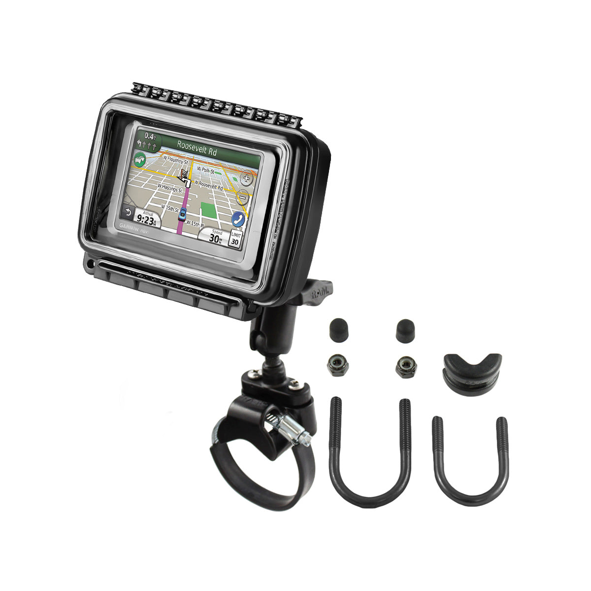 RAM-B-149Z-2-AQ6.jpg RAM® Aqua Box® ATV/UTV Rail Mount for Medium-Wide Devices - Image 1