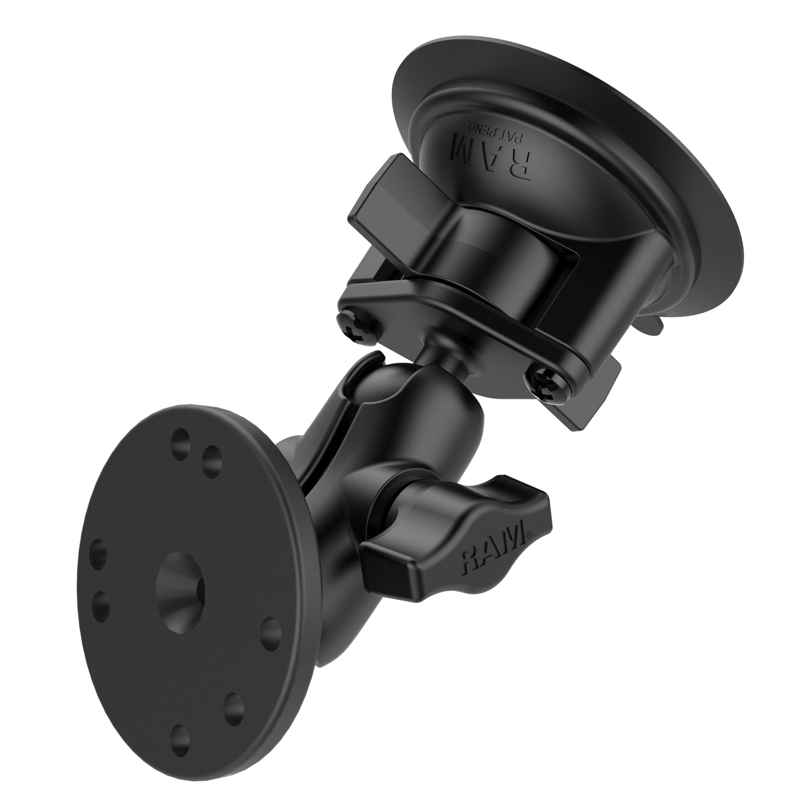 RAM-B-166-A-202U.jpg RAM® Twist-Lock™ Suction Cup Double Ball Mount with Round Plate - Short - Image 1