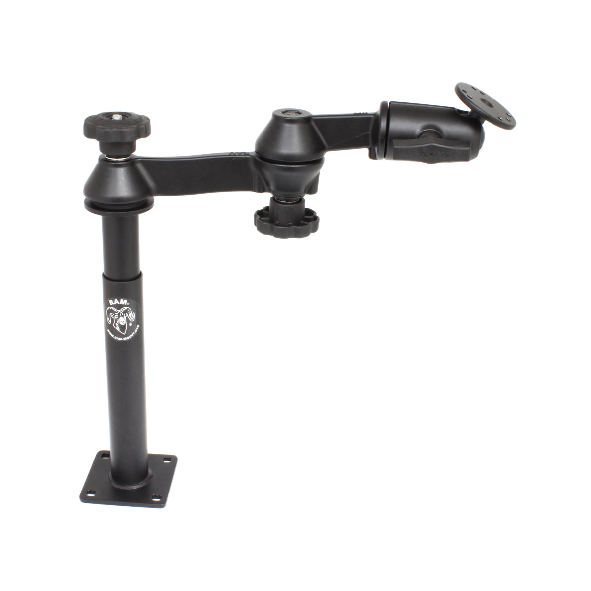RAM-VP-SW1-89.jpg RAM Tele-Pole with 8" & 9" Poles Double Swing Arms & Round Plate - Image 1