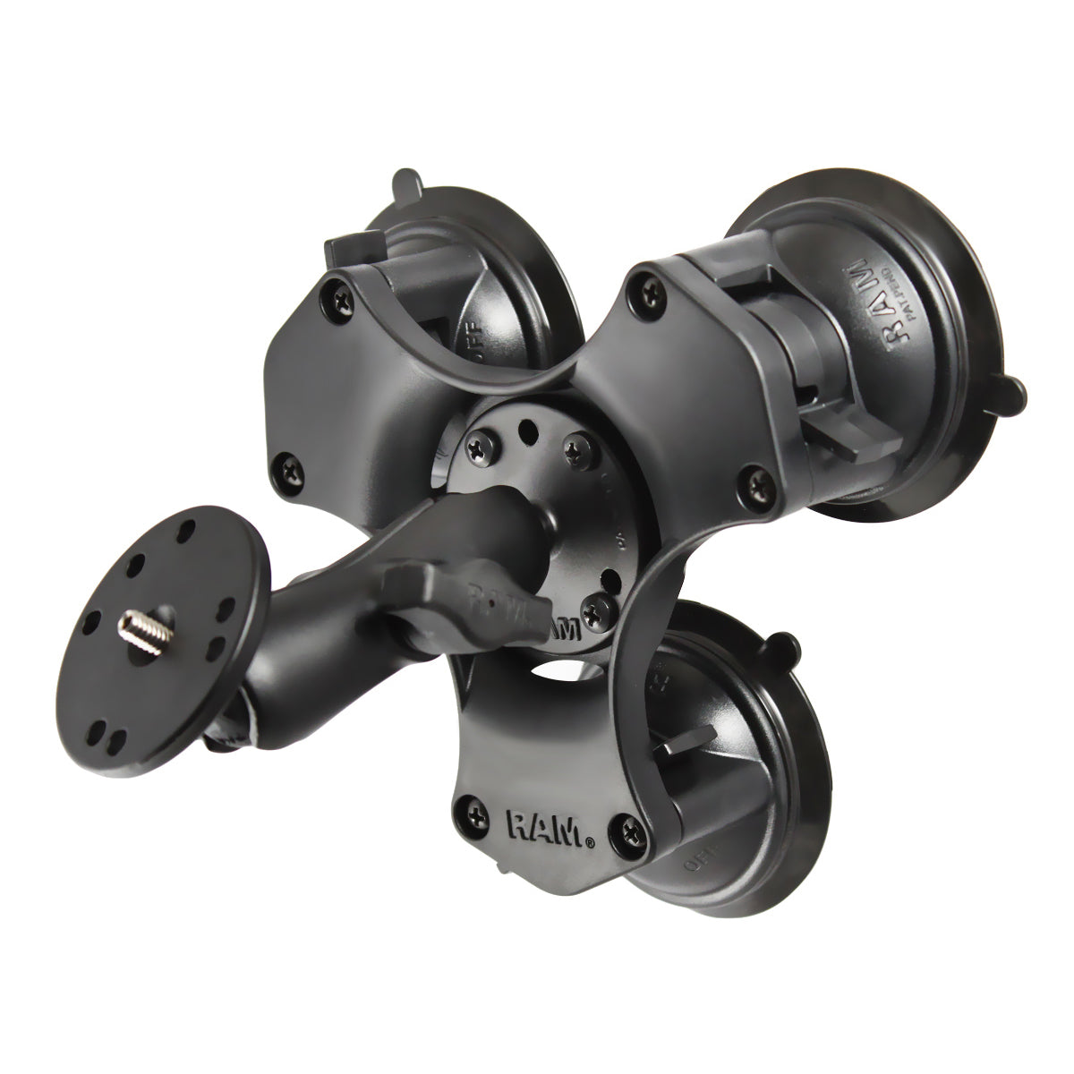 RAP-B-365-224-202AU.jpg RAM® Twist-Lock™ Triple Suction Mount with Round Plate and 1/4"-20 Stud - Image 1