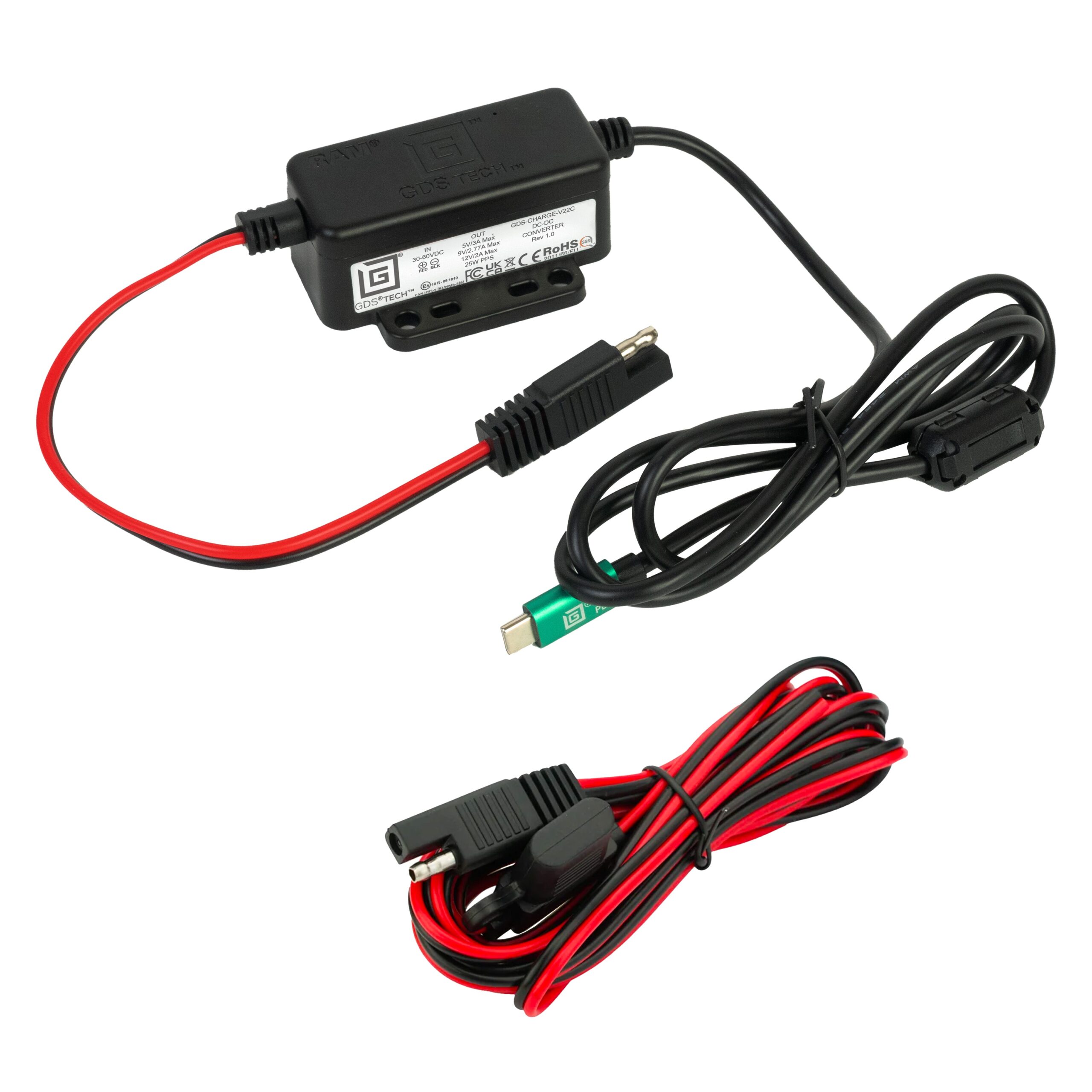 RAM-GDS-CHARGE-V22CU GDS® Modular 30-60V Power Delivery (25W) Male USB-C Hardwire Charger - Image 1