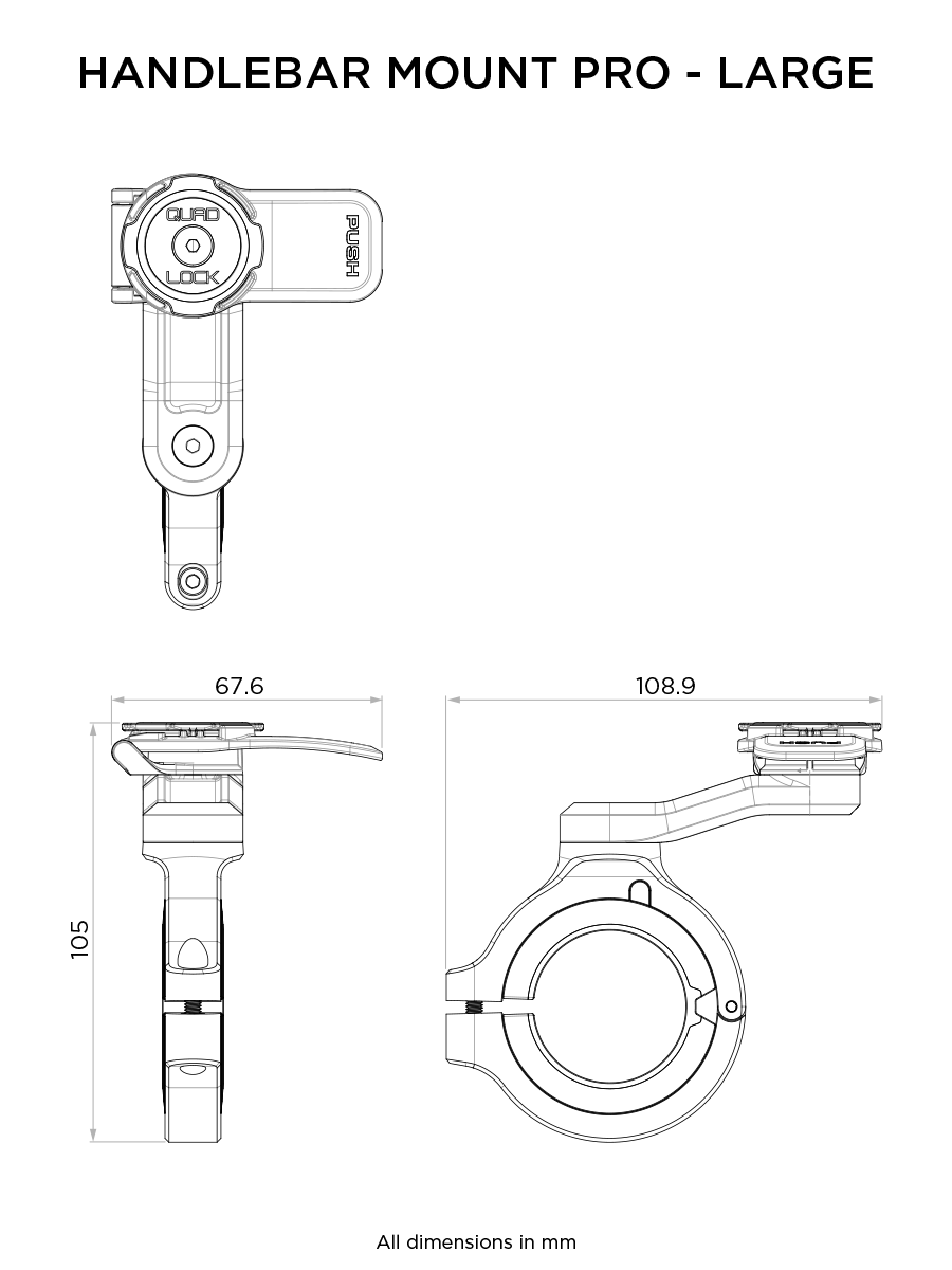 Technical drawing of the Handlebar Mount PRO - Large