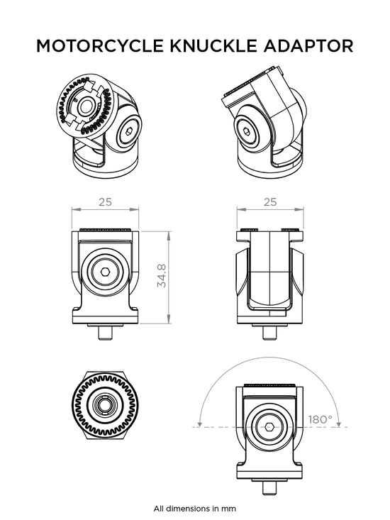 Technical drawing of the Quad Lock Knuckle Adaptor