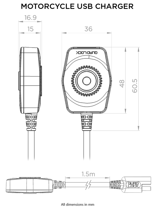technical drawing of the moto USB charger